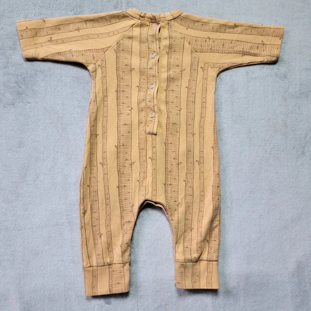 Kate Quinn 0-3M Organic Cotton Birch Tree Print Long Sleeve Romper Tan Brown